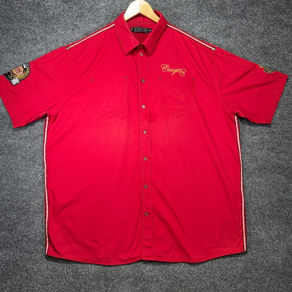 Coogi Embroidered Crest Shirt Mens 3XL Red Short Sleeve Button Up Casual